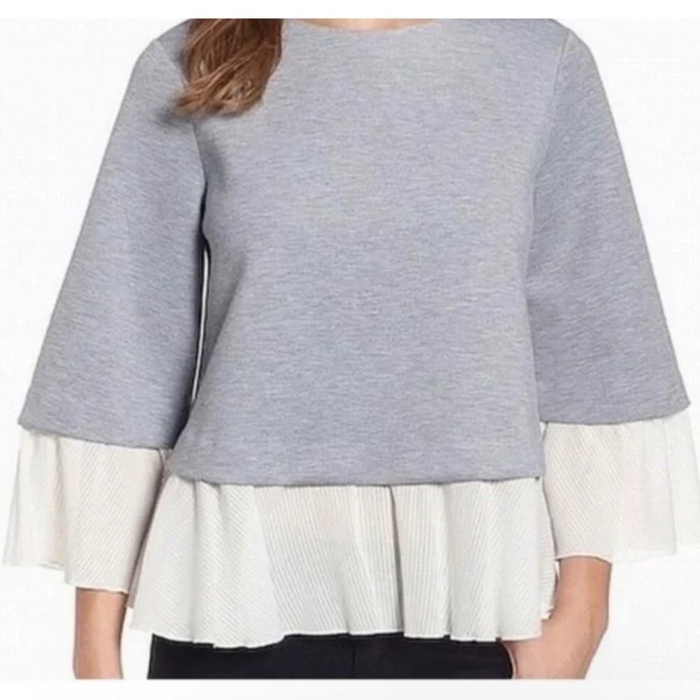 Halogen Mixed Media Bell Sleeve Sweatshirt Light Gray size XL
